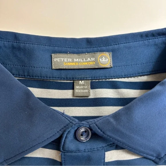 Peter Millar Summer Comfort Blue and Grey Striped Polo Size M - Picture 6 of 9